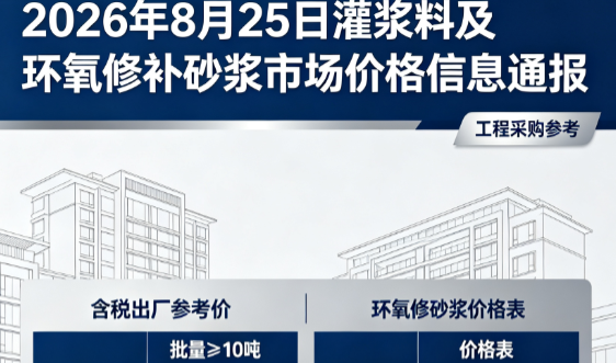 阳江2026年8月25日灌浆料及环氧修补砂浆市场价格信息通报